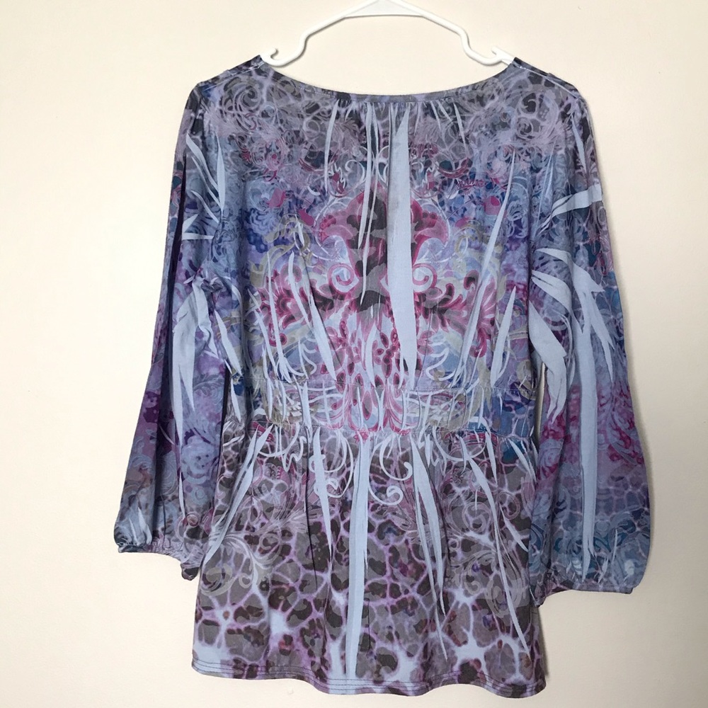 Unity World Wear 3/4 Sleeve Purple Print Top